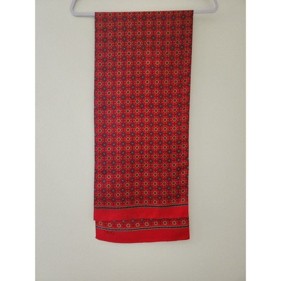 Club 7 Echo Silk Scarf Rectangular Logo Red Gray 11.5"x51" - Picture 3 of 4